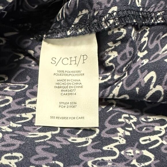 CABI Women’s Navy White Te Amo Love Script Bishop Sleeve Blouse Size Small Style - Picture 6 of 7